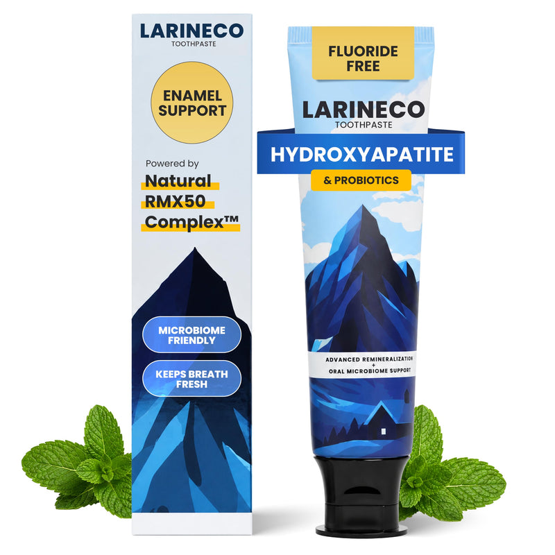 Larineco Nano Hydroxyapatite Toothpaste - Hydroxyapatite Remineralizing Toothpaste, Sulfate Free, Fluoride Enamel Support, Chamomile Myrrh Gum Care, Gentle Whitening, Sensitive Teeth, Mint, 4 fl oz