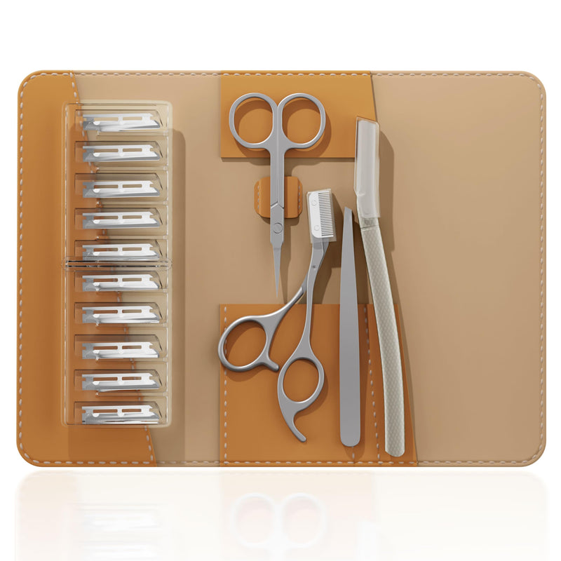 [Australia] - Tweezers for Women Facial Hair, 4 in 1 Eyebrow Kit with Tweezers, Eyebrow Trimmer Scissors, Razor, Style Leather Travel Case, Hair Plucking Daily Beauty Tools 