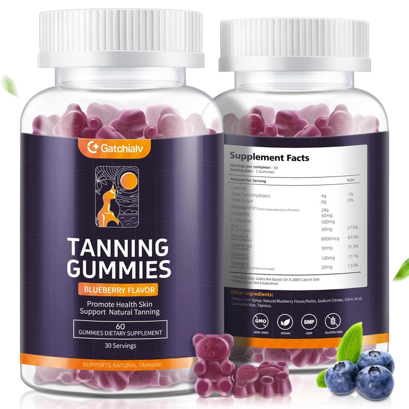 [Australia] - 2 Pack Extra Powerful Tanning Gummies,1500mg of L-Tyrosine,Daily Tanning Supplement Adults Woman & Men,with 1000mg of Beta-Carotene,50mg of Astaxanthin,8500mcg of Vitamin A for Skin Health 30 Count (Pack of 2) 