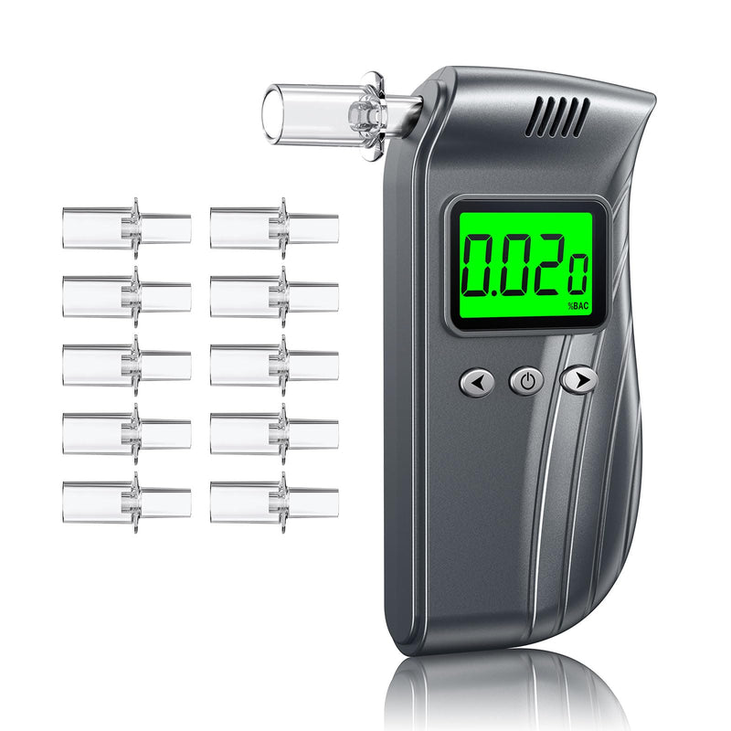 [Australia] - Breathalyzer | Professional Breathalyzers for Alcohol with LCD Digital Display | Portable Alcohol Tester for Home and Party Use(10 Mouthpieces) Grey 