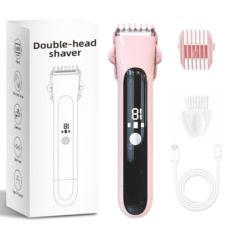 [Australia] - 2 in 1 Electric Bikini Trimmer for Women, Cordless Dual Head Electric Razor with LED Display, Rechargeable and Portable, IPX7 Waterproof for Wet and Dry Use(Pink) 