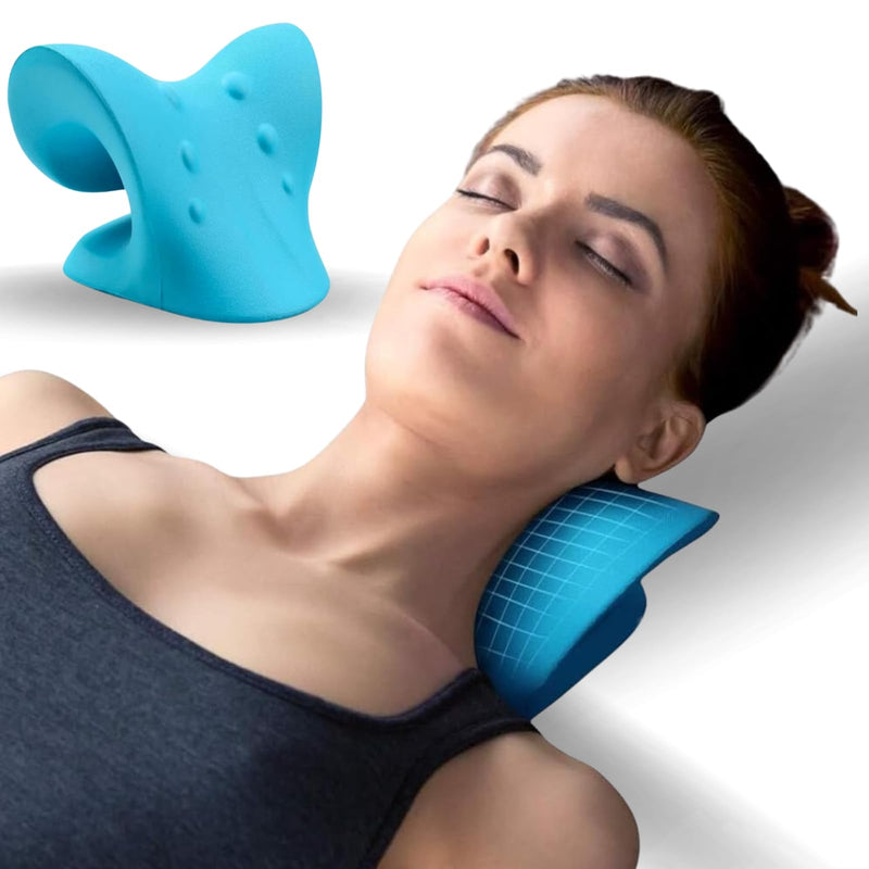 [Australia] - Cervical Traction Device, Neck Stretcher Cervical Traction for Muscle Relax, Neck Hump Corrector for TMJ Pain Relief, Shoulder Relaxer, Spine Corrector (Blue) 