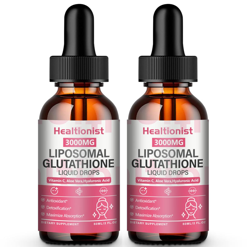 2 Pack 3000mg Liposomal Glutathione Liquid Drops with Vitamin C, 98% Absorption, Glutathione Liposomal Supplement, Powerful Antioxidant Complex for Immune System, Liver, 4 Fl Oz per Bottle 2 Fl Oz (Pack of 2)