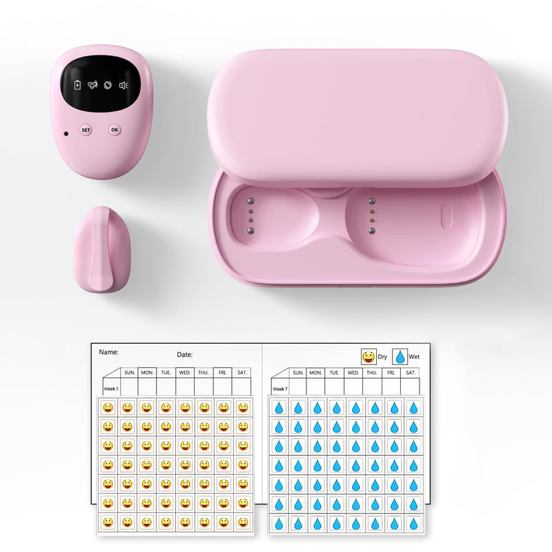 [Australia] - Wireless Bedwetting Alarm for Boys and Girls USB-C Rechargeable, High Sensitivity, Loud Sound, Strong Vibration, Pee Alarm, Bedwetting Solutions, Pink for Kids 