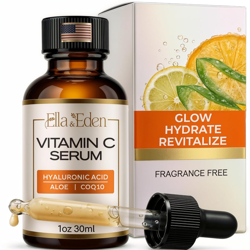 Vitamin C Serum for Face with Hyaluronic Acid, CoQ10 & Aloe Vera, 1 Fl Oz | Vitamin E, CoQ10, Anti-Aging & Skin Brightening, USA Made, Paraben-Free, Fragrance-Free, 1 Fl Oz
