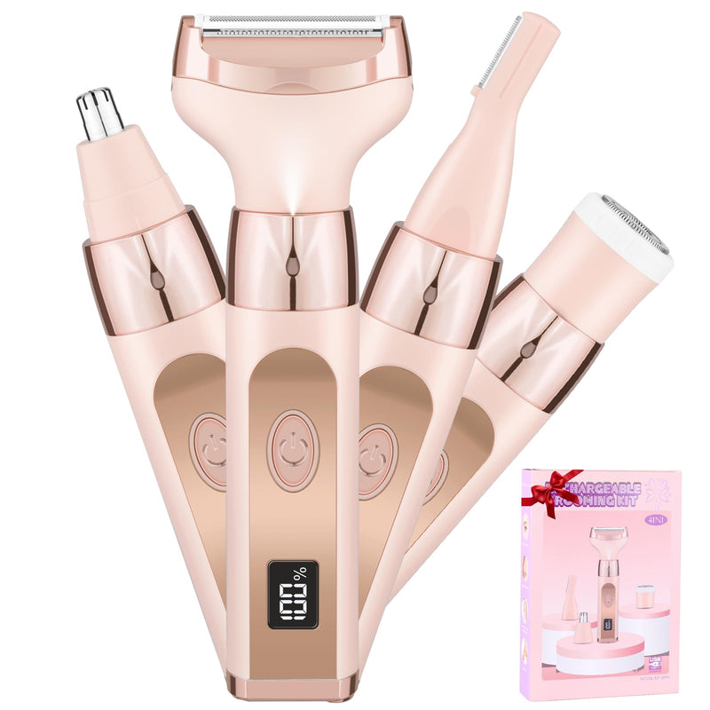 4-in-1 Electric Razor for Women, Bikini Trimmer for Women, Rechargeable Women's Electric Shaver with Replaceable Facial Eyebrow Nose Hair Trimmer for Full Body Hair Trimmer