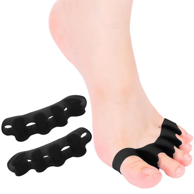 2PCS Toe Spacers for Women and Men, Toe Separators for Pedicure, Bunion Corrector, Hammer Toe Straightener, Plantar Fasciitis, Toe Spreaders for Foot Pain Relief and Foot Health. Black 2