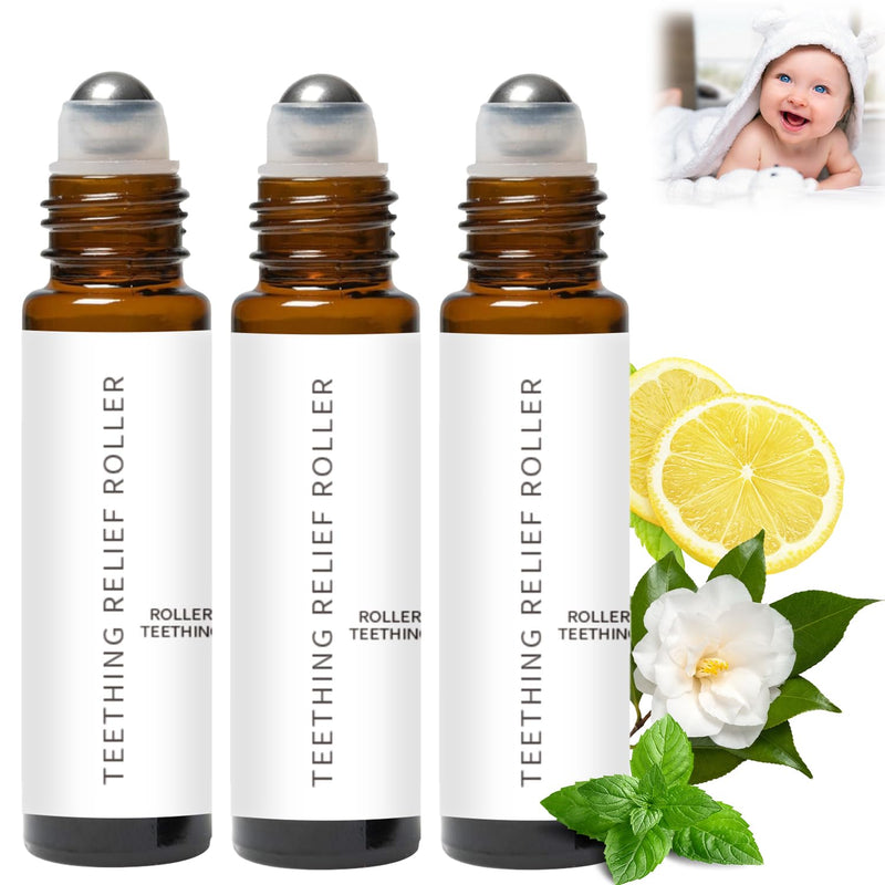 [Australia] - 3Pcs Velaria Teething Roller, Teething Roller All Natural for Babies, Baby Teething Oil Roller, Natural Relief with Chamomile & Rose Oil 