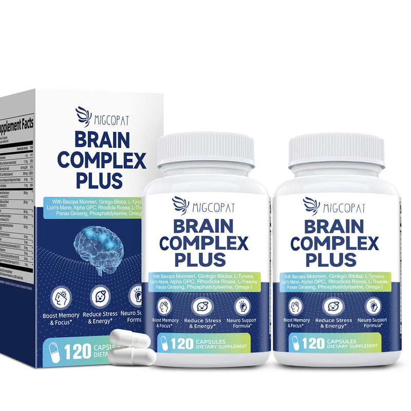2-Pack Brain Supplements for Memory and Focus | Nootropic with Bacopa Monnieri, Lion's Mane, Alpha GPC, Ginkgo Biloba | Mental Clarity & Cognitive Support | Vitamin B6 & B12 Neuro Health 240 Count (Pack of 1)