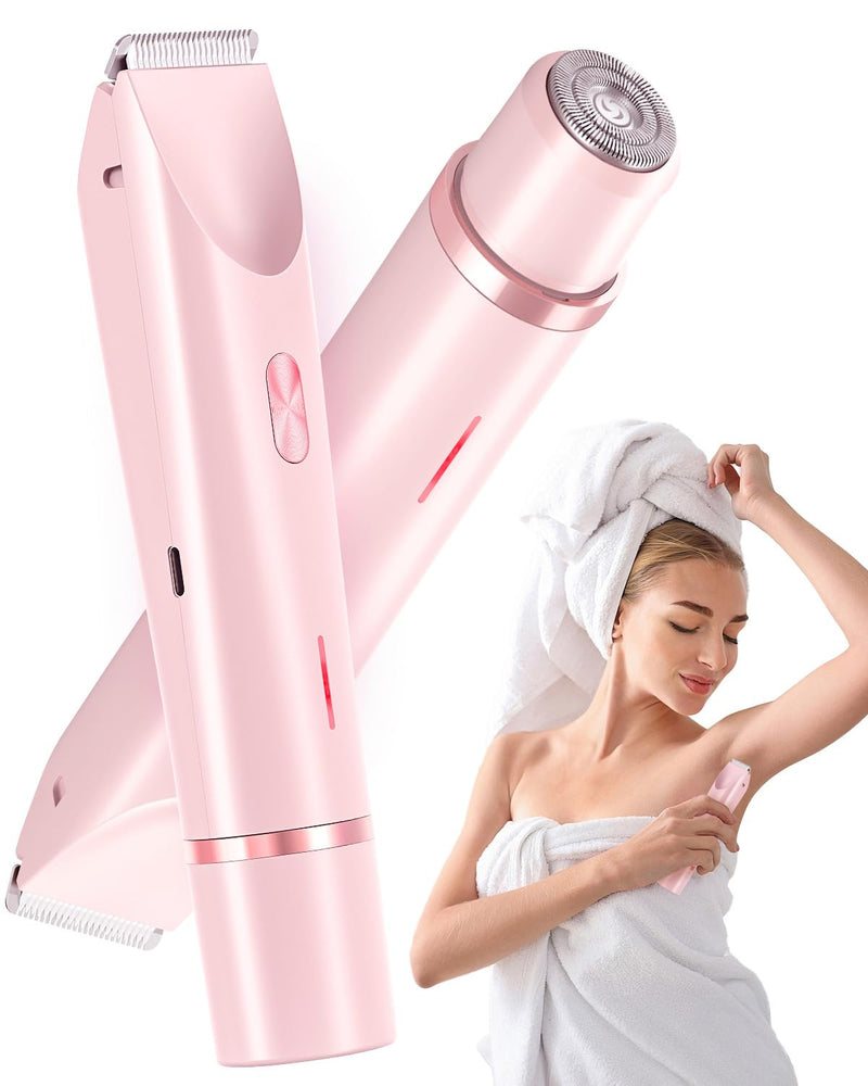 [Australia] - Bikini Trimmer for Women, Dual-Head Women's Electric Razor, 2-in-1 Electric Shaver for Women Pubic Hair/Legs/Arms/Underarm/Face, IPX7 Waterproof Wet/Dry Use (Rose Pink) Rose Pink 