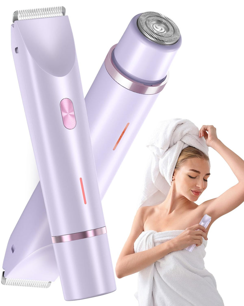 [Australia] - Bikini Trimmer for Women, Dual-Head Women's Electric Razor, 2-in-1 Electric Shaver for Women Pubic Hair/Legs/Arms/Underarm/Face, IPX7 Waterproof Wet/Dry Use (Purple) Purple 