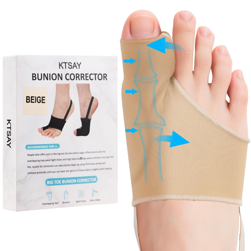 [Australia] - 2PCS Bunion Corrector for Women & Men, Big Toe Straightener with Splint & Pads, Comfortable & Breathable for Day/Night Support, Hallux Valgus Pain Relief Non-Slip Socks Beige 1 