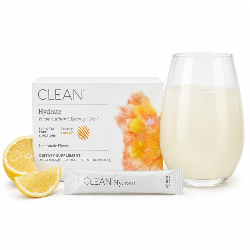 Clean Hydrate Electrolytes Powder, 19+ Vitamins, Energy, Lemonade, 21 Packs