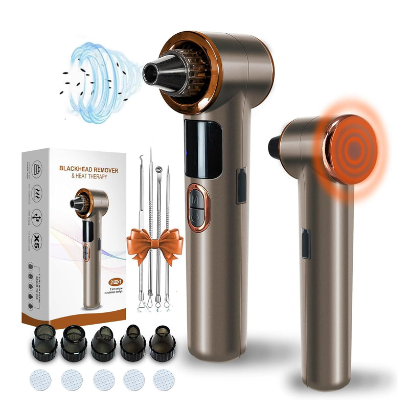 Blackhead Remover Vacuum with Heating, Blackhead Extractor 3 Adjustable Suction Levels 9 Modes, Pore Vacuum Blackhead Suction Remover, Comedone Extractor Kit for Deep Pore Cleaning (Golden) 1 Count (Pack of 1)