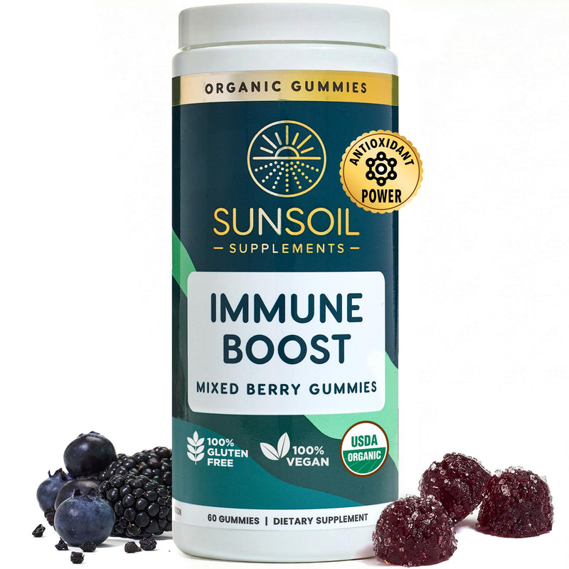 Sunsoil Immune Boost Organic Gummies, USDA Certified Organic, No Glucose Syrup, Vegan, Gluten-Free, Plant-Based