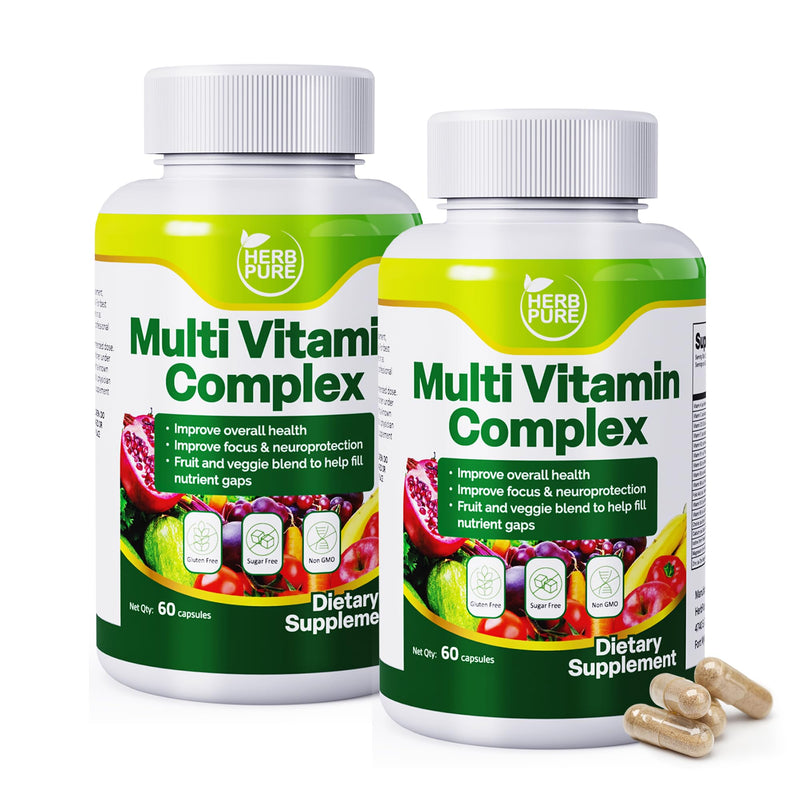 Multi Vitamin Complex Daily Multivitamin 120 Capsules (2 Packs) | 28 Essential Vitamins & Minerals with Active Vitamins for Men and Women, Superfood Blend, Alpha GPC – Made in USA 60 Count (Pack of 2)