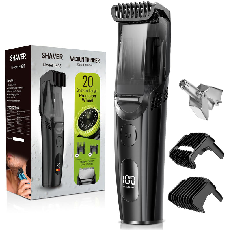 [Australia] - FERRISA Vacuum Beard Trimmer for Men, Rechargeable Mustache Trimmer for Men with Adjustable Length Comb, Cordless Electric Mens Beard Trimmer with Built-in Vacuum for Mustache, Sideburns Black 