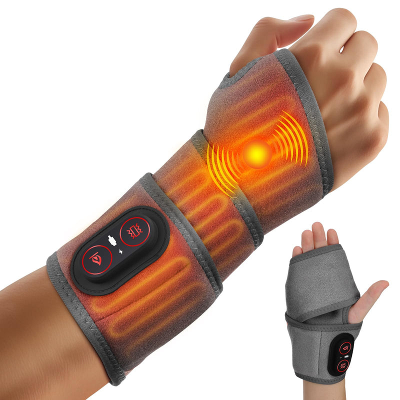 Cordless Wrist Heating Pad Wrap for Pain Relief, Heated Wrist Massager for Carpal Tunnel, Heated Wrist Brace, Wrist Hand Heating Pad, Hand Massager with Heat, Red Light for Carpal Tunnel, Gray
