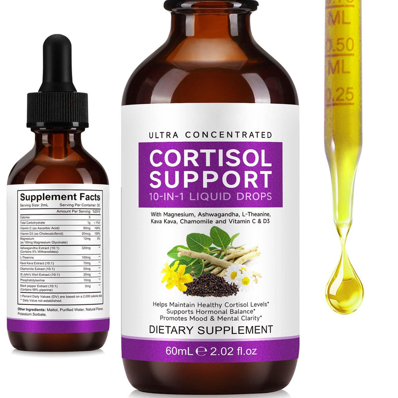 Daiasns Cortisol Supplements for Women & Men, 10-in-1 Cortisol Reducer Manager Lower with Magnesium Ashwagandha L-Theanine Vitamin C & D, Liquid Cortisol for Sleep Support & Stress Relief, 2 FL.OZ