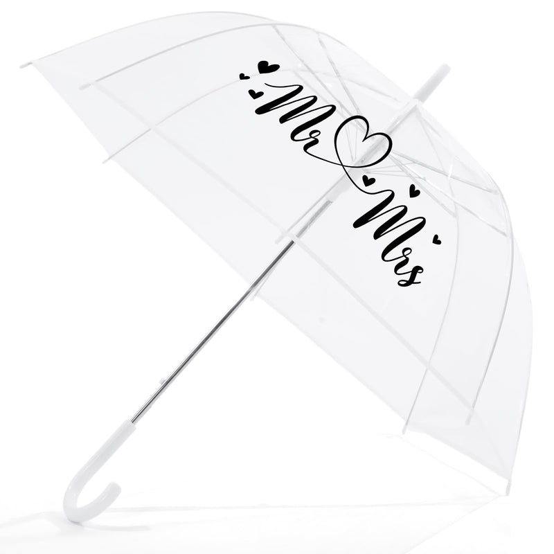 Clear Wedding Umbrella Bubble Dome with J Handle | Clear Stick for Bridal Photos, Lightweight Windproof, Outdoor Rainy Ceremony Bride Groom Summer Wedding Accessories Prop Mr.&mrs