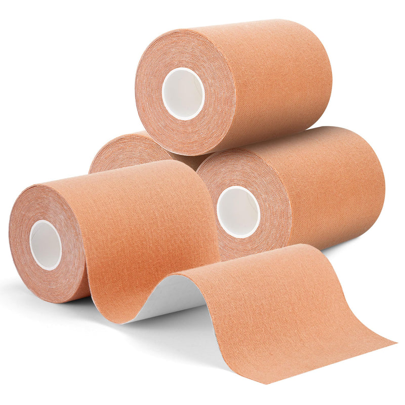 4 Rolls Kinesiology Tape, 4 in x 5.5 yd Athletic Tape kt Strips Waterproof Muscle Support Elastic Adhesive Sport Tape for Pain Relief Joints Knee Ankle Shoulder Wrist, Beige
