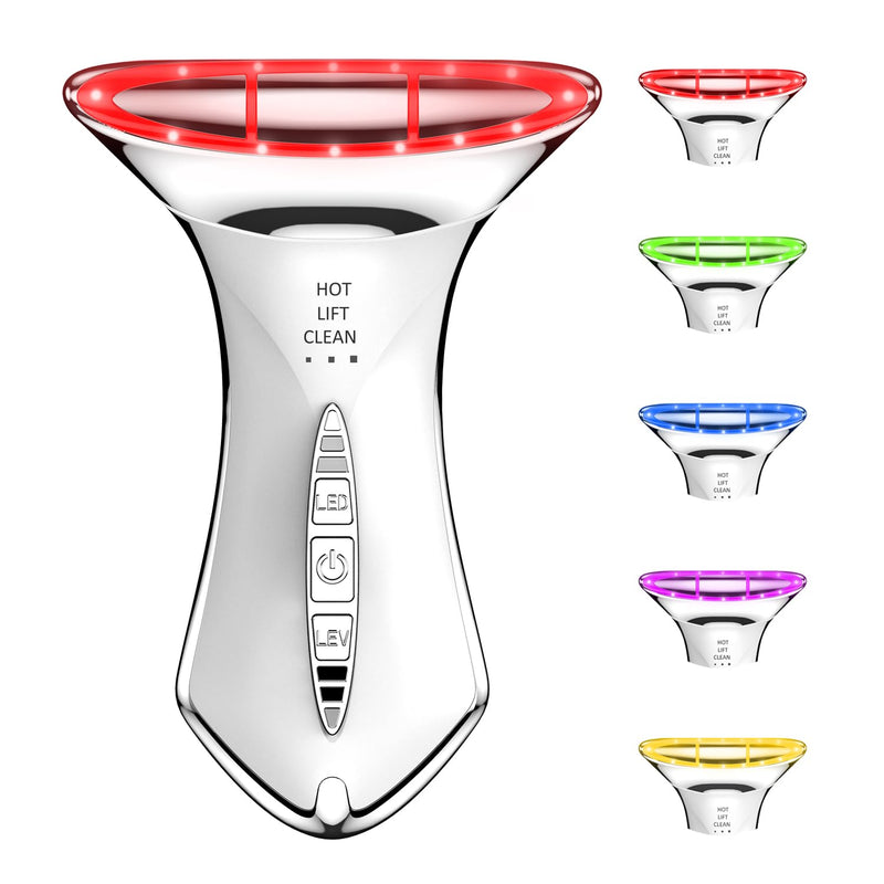 5-in-1 Red Light for Face and Neck，Face Neck Massager for Skin Care, Water Resistant Facial Sculptor Wand White-silver