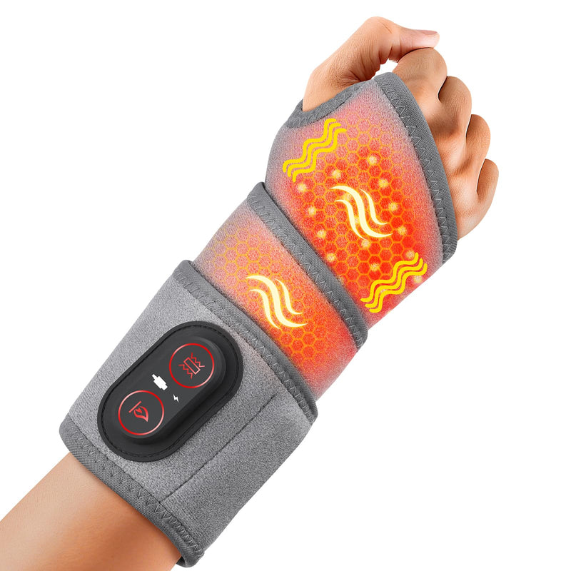 Cordless Wrist Heating Pad for Pain Relief, Wrist Massager for Carpal Tunnel, Heated Wrist Wrap Brace for Arthritis, Red Light Therapy Wrist Brace with 3000mAh Rechargeable, Gray