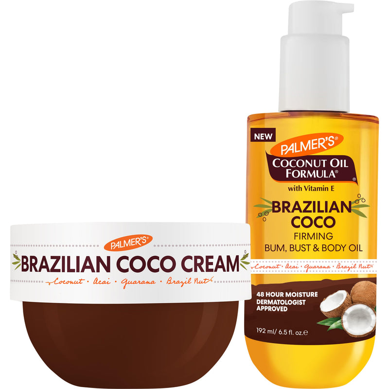 Palmer's Coconut Oil Formula Brazilian Coco Firming Skin Care Duo, Whipped Body Butter (8.8 Oz) + Body Oil (6.5 Fl Oz) Helps with Skin Tightening & Firming of Bum, Bust & Belly, Provides 48Hr Moisture