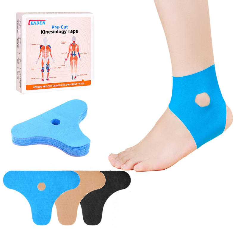 IEADEN Precut Kinesiology Tape, 20 Pcs - Ankle Support & Stability, Ankle Pain Relief - Waterproof & Elastic, Breathable Hypoallergenic Latex-Free Tape, Blue