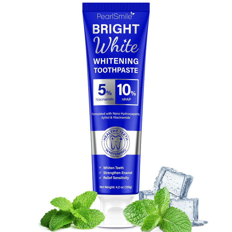 [Australia] - PearlSmile Whitening Toothpaste – 10% Nano Hydroxyapatite Toothpaste + 5% Niacinamide – Gently Whitens, Strengthens Enamel & Supports Sensitive Teeth – Fluoride-Free, Travel Size 4.2oz (120g) Natural Peppermint 4.2 Ounce (Pack of 1) 