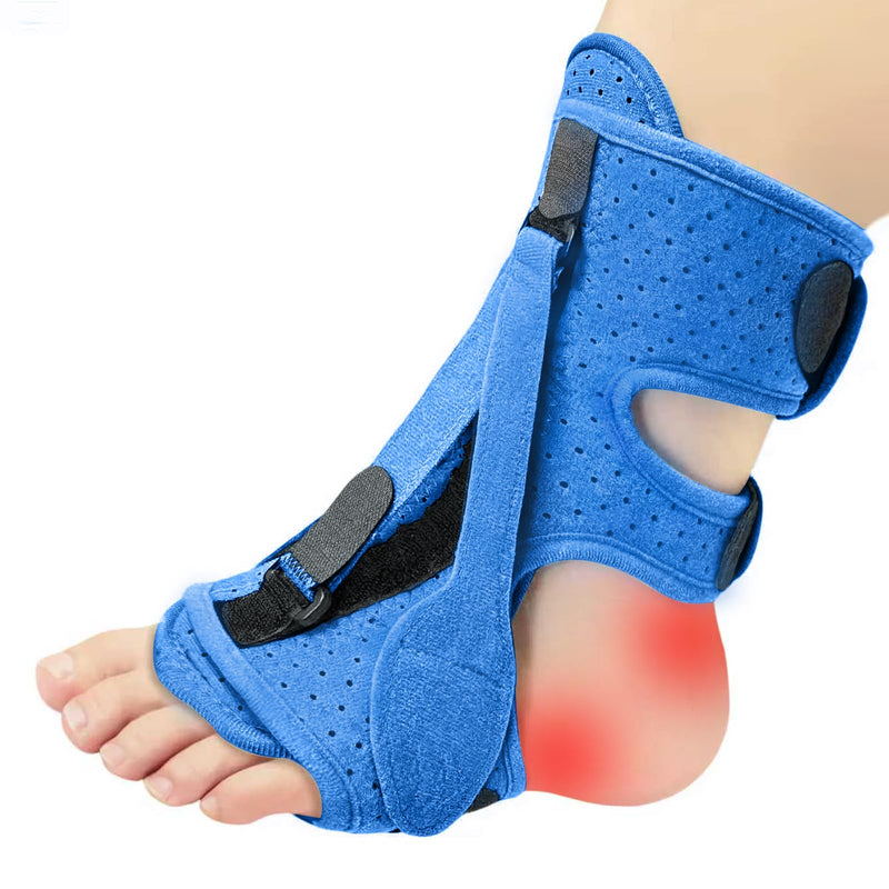 [Australia] - Plantar Fasciitis Night Splint, Adjustable Planter Facetious Orthotic Brace for Pain Relief, 3 straps Drop Foot Universal Size, Day Night Achilles Tendonitis & Heel Spur Relief for Women Men, Blue 