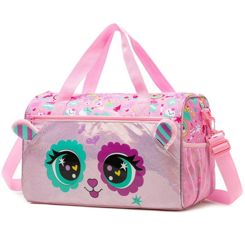 Kids Duffle Bag Girls Ballet Dance Bag Overnight Travel Bags for Girls Gymnastics Sports Bags for Kids with Shoe Compartment Pink Cat