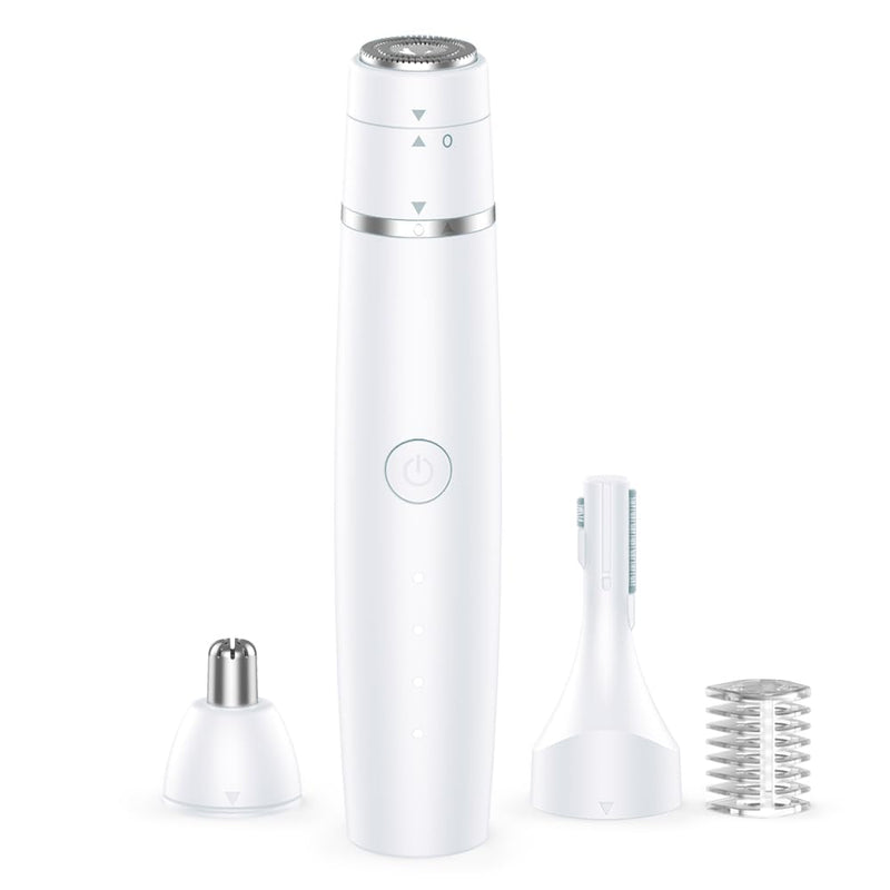 Nose Hair Trimmer for Women & Men, 3-in-1 Facial Hair Remover for Peach Fuzz, Eyebrow Trimmer, Shaper & Shaver, Ear & Face Grooming Kit, USB-C Rechargeable, Painless, Dry Use, Compact & Travel-Ready Snow White