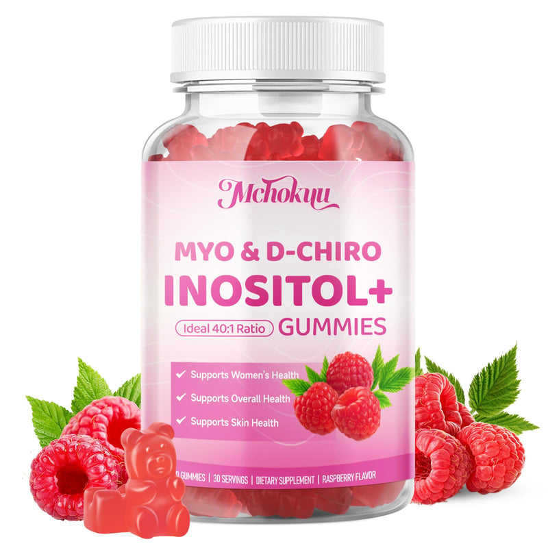 Myo-Inositol & D-Chiro Inositol Gummies, Ideal 40:1 Ratio Supplement for Women with Vitamin D3 & B12 for Support Hormonal Balance & Wellness, Sugar Free, Raspberry, 60 Count 60 Count (Pack of 1)