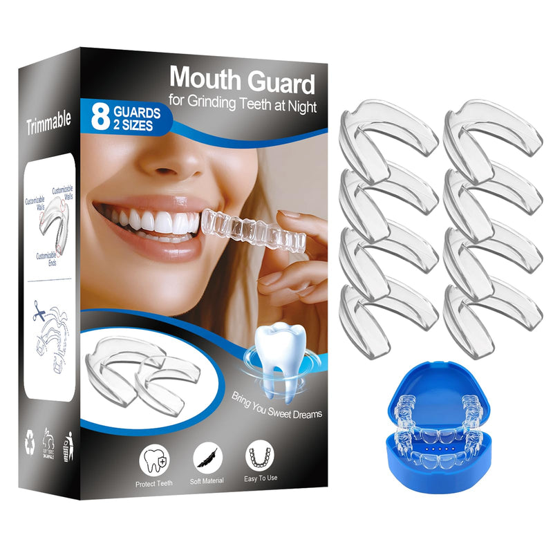 [Australia] - Mouth Guard for Grinding Teeth at Night,8 Packs Night Guards for Teeth Grinding, Moldable Teeth Grinding Mouth Guard for Sleep,Mouthguards for Grinding of Teeth,2 Sizes & 1 Travel Case 2.3in 