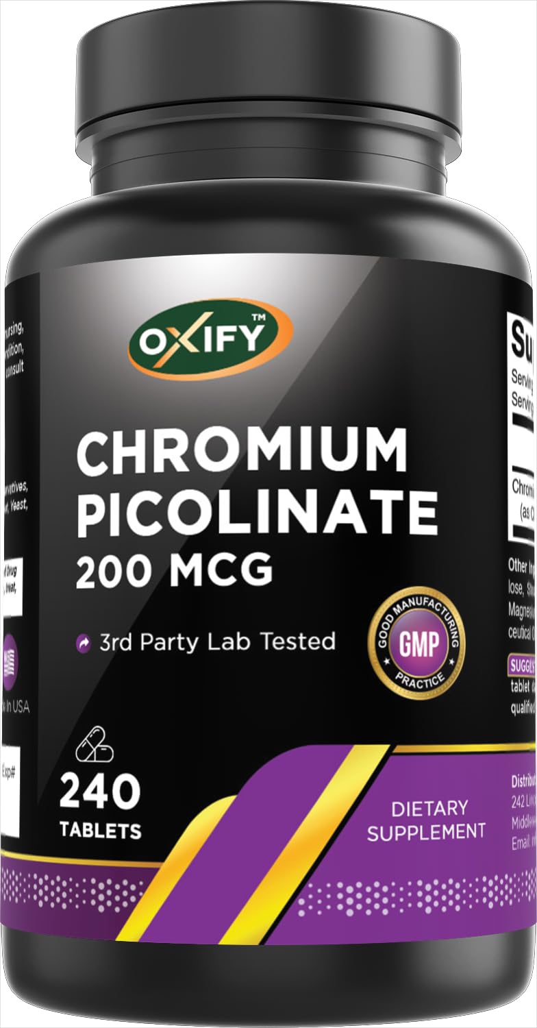 [Australia] - Oxify Chromium Picolinate 200 mcg | 240 Tablets | Gluten-Free, Non-GMO | Supplement Made in USA 