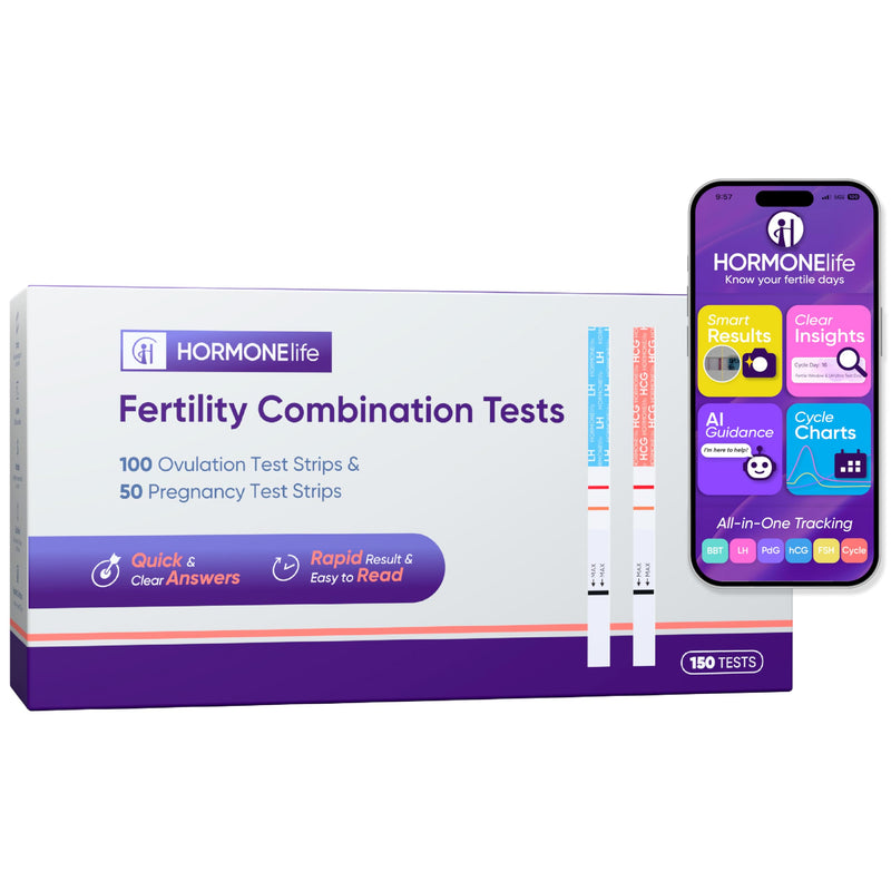 HORMONElife 100 Ovulation Test Strips and 50 Pregnancy Test Strips | Great Value Combo For Cycle Tracking, No Extra Purchases Needed 50hCG + 100LH