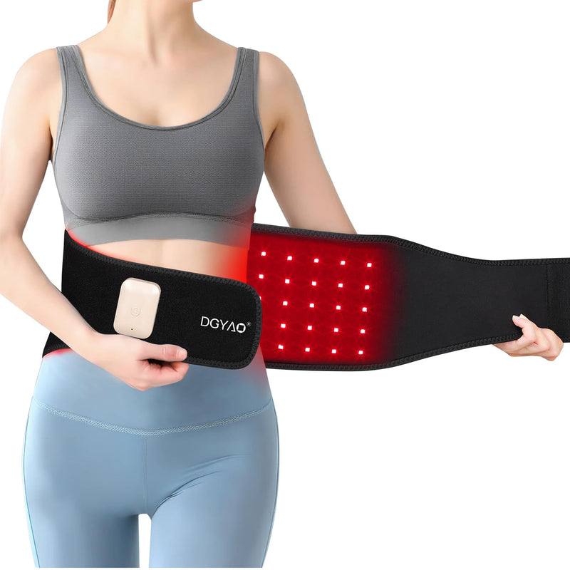 Red Light Therapy Belt for Back Pain Relief, Portable 660nm Light Therapy Wrap for Body and Waist, Rechargeable Cordless Controller SMD 3 in 1 Bulb Light for Joint Pain Relief Muscle Relax C-black