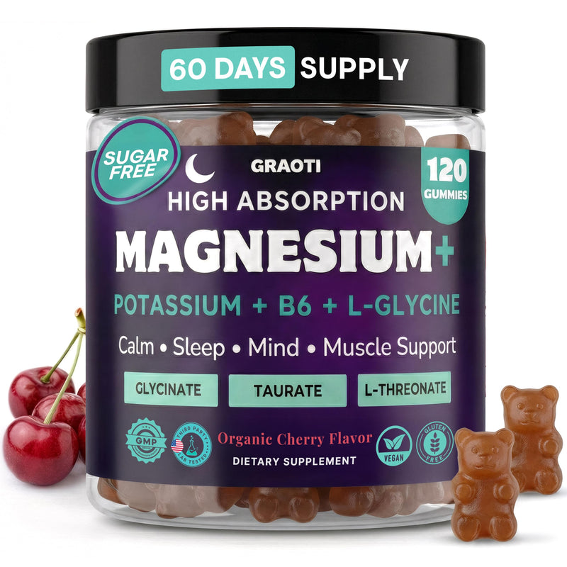 Magnesium Gummies 1000 mg/Serv with B6, Magnesium Complex, Chews for Relaxation, Stress Relief, Night Rest, Muscle & Cardio Support, Sugar Free, 120 Count, Cherry 120 Count (Pack of 1)