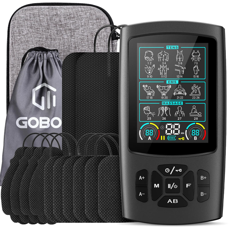 TENS Unit Muscle Stimulator, Rechargeable Dual Channel TENS EMS Machine, 28 Modes,40 Intensity Levels, 3.8-in Color Display, 12 Electrode Pads & EVA Case, Back Neck Shoulder Leg Pain Relief