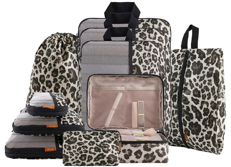 U+U 10 Set Compression Packing Cubes, Travel Organizers (Leopard) | Space-Saving & Complete Travel Set Leopard-02
