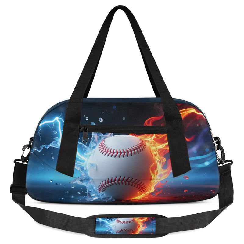 Abstract Fire Water Baseball Kids Duffle Bag for Boys, Small Lightweight Sports Gym Bag, Travel Overnight Weekender Tote, Carry On Duffel for School Sports Camping Sleepovers Abstract Fire Water Baseball