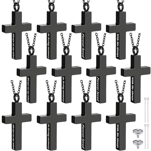 Huquary 12 Pcs Cremation Cross Urn Necklace Stainless Steel Ash Pendant