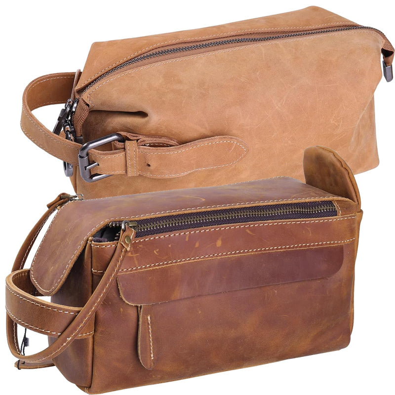 Multi-functional Leather Travel Toiletry Bag -Coffee and Brown 2-pack