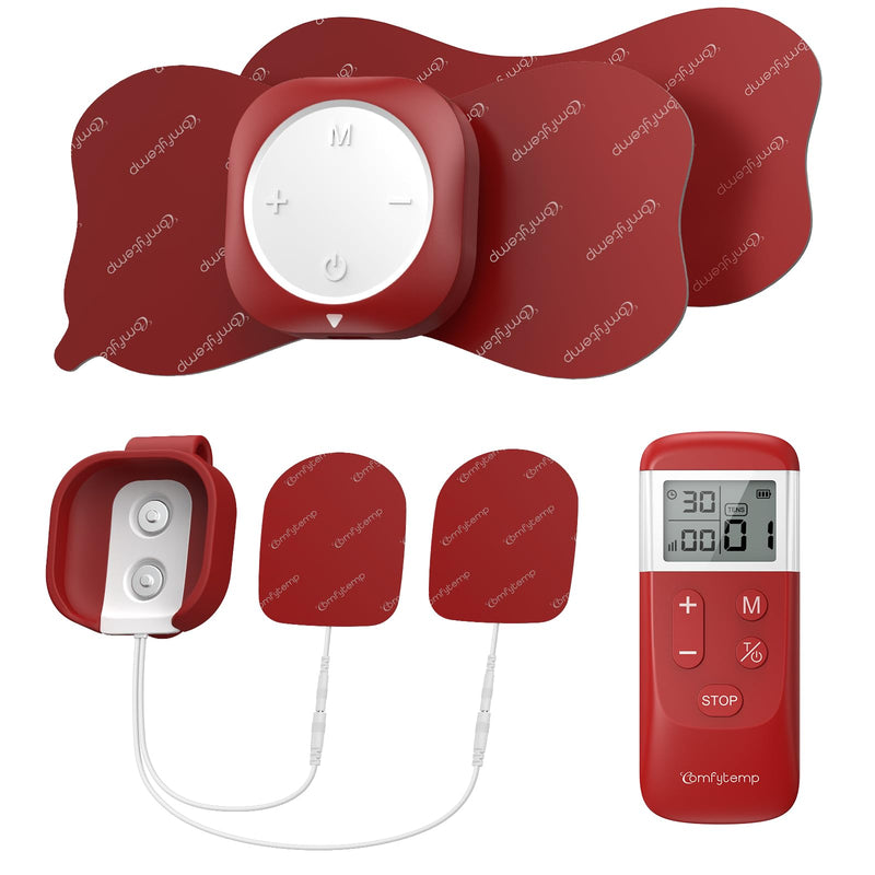 Comfytemp Wireless TENS Unit for Back Pain Relief, 2-in-1 TENS EMS Muscle Stimulator with Detachable Back Clip for More Comfortable Reclining Use, Remote Control, Rechargeable, EMS Machine for Back