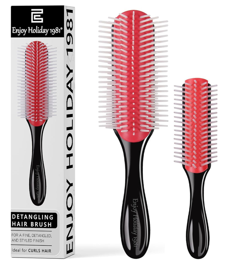 2 PCS Hair Brush for Women Men 7 Row 5 Row Curly Wet or Dry Hair Classic Styling Brushes for Natural Thick Hair, Blow Separating, Shaping Defining Curls Tools Travel Bristle Black Hairbrush Black 9 Row and 5 Row