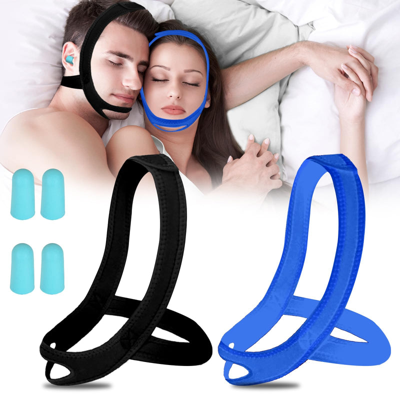 [Australia] - Snoring Chin Strap for Users, 2 Pack Adjustable Jaw Support Chin Strap to Keep Mouth Closed, Soft Snoring for Men Women, Lightweight Reusable, Snoring Dry Mouth, Comfort Fit Nighttime Sleeping Aid L Black+blue 