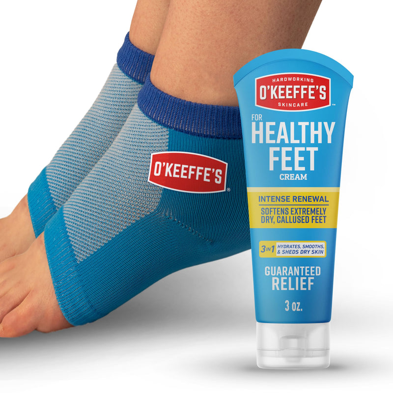 [Australia] - O’Keeffe’s for Healthy Feet Heel Repair Kit with Urea & Lactic Acid – (1 Pair) Reusable Foot Sleeves + 3 oz. Intense Renewal Foot Cream, Exfoliates & Softens Dry Heels 