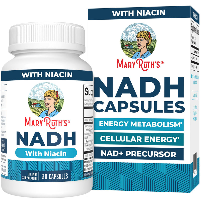MaryRuth's NADH Capsules, Niacin, NAD+ Precursor, 30 Servings, CoQ10, Vegan | Trans-Resveratrol, Cellular Energy, Non-GMO, Gluten Free