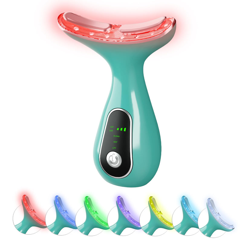 Face Massager Tool, Facial and Neck Massager Beauty 3-in-1 Triple Action Light, Thermal, and Vibration for Skin Care Face Sculpting Tool (Green) Green